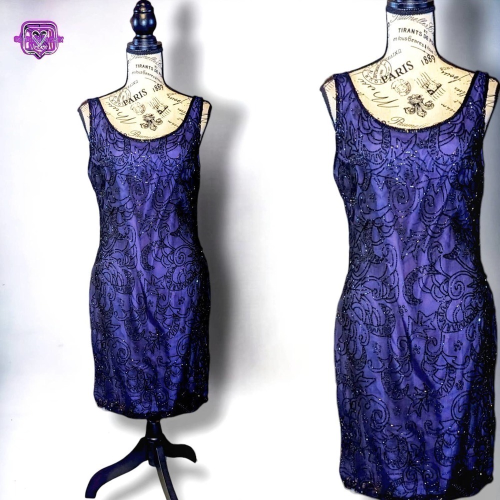 Vintage Laurence Kazar Purple Beaded Silk Special Occasion Dress